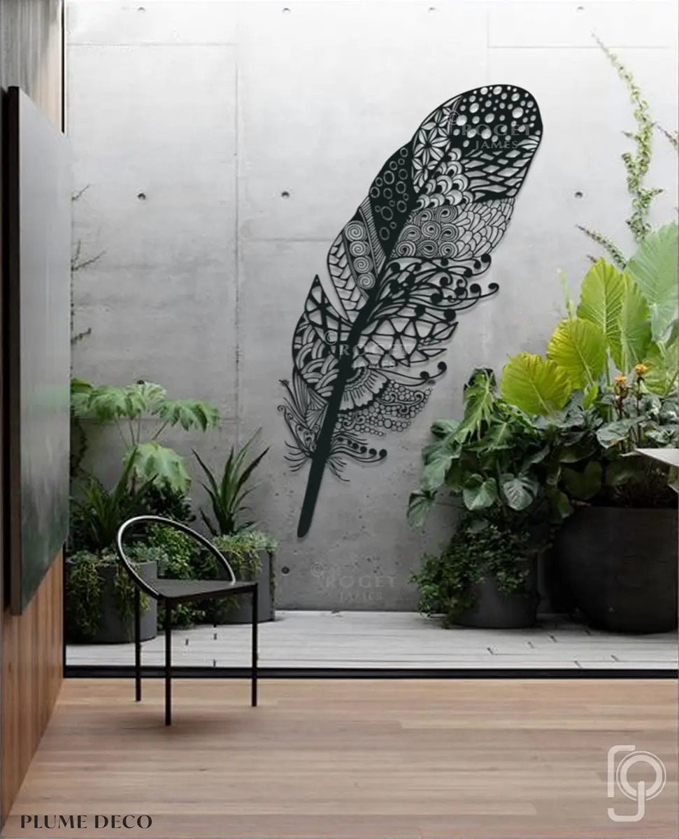 PLUME DECO — laser cut metal wall art in powder-coated black, Plumes range, by ROGETjames