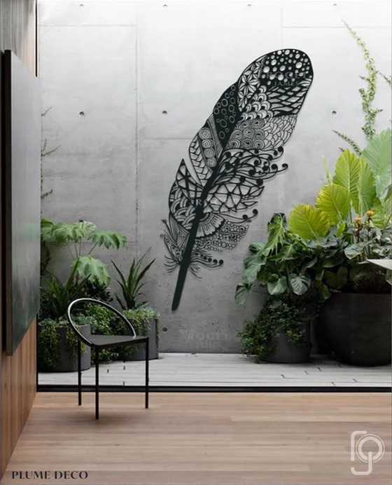 PLUME DECO — laser cut metal wall art in powder-coated black, Plumes range, by ROGETjames