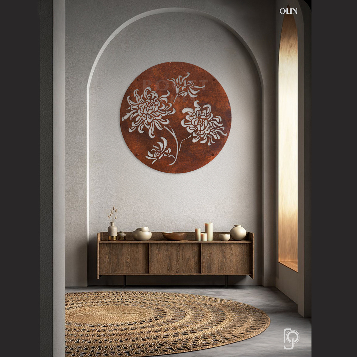 OLIN — Round floral metal wall art