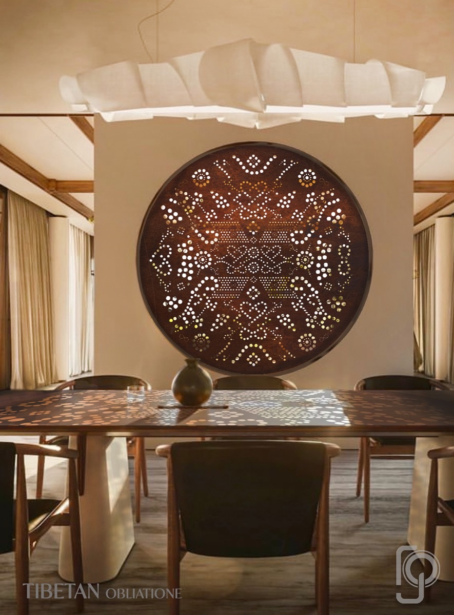 OBLIATIONES TIBETAN — Patha — Round metal wall art